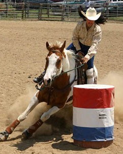 horse and rider circling barrel
